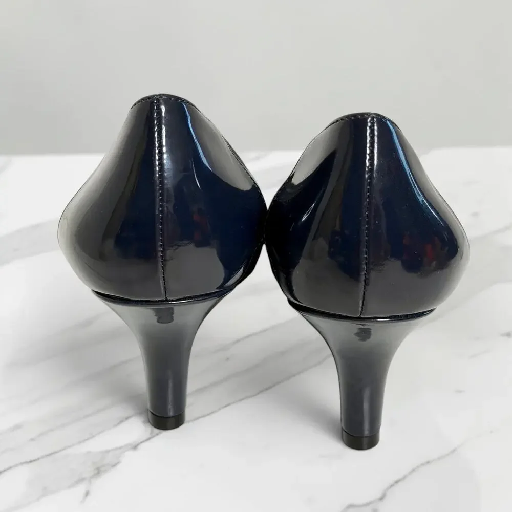 LifeStride Parigi Stretch Pumps Sz 7M Navy Blue Cap Toe 2.8